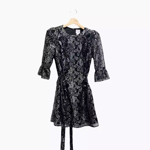 ❤️THE VAMPIRE'S WIFE X H&M MYSTIQUE LACE RUFFLE MINI DRESS BLACK SILVER SIZE S - Picture 12 of 12